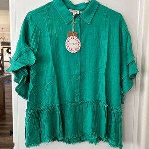 Umgee Women's Green Ruffle Hem Top (NEW)